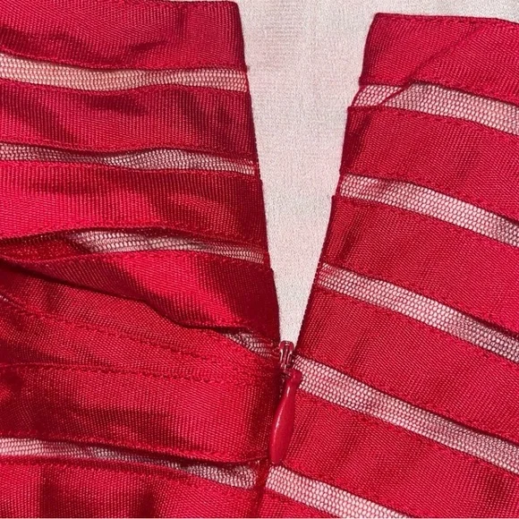 Diane von Furstenberg Silk Fit & Flare Dress | Red & Floral Stripe | Size 0 - Picture 8 of 11